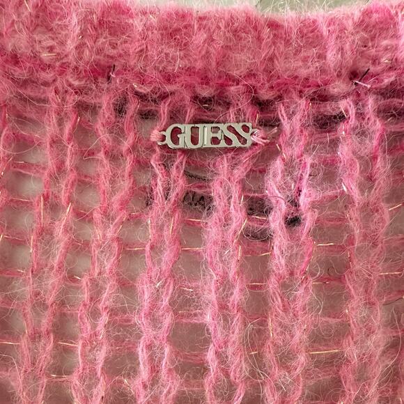 Guess Ariane V-Neck Loose Knit Metallic Pink Ombre Sweater - Size Medium - Picture 5 of 10